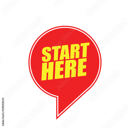 Start Here Label Sticker – Vector Tag for Guidance, Navigation, and Call to Action Design