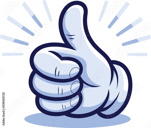 Cartoon Thumbs Up Gesture, Positive Feedback, Blue Hand Icon