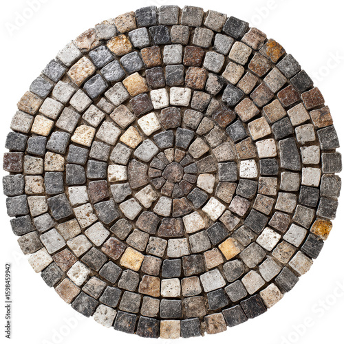 Circular stone pavement on transparent background