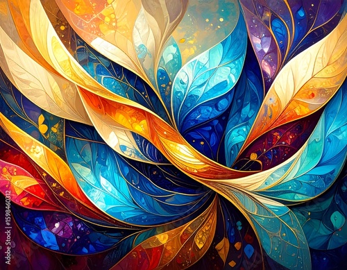 Abstract leaves swirling in vibrant colors