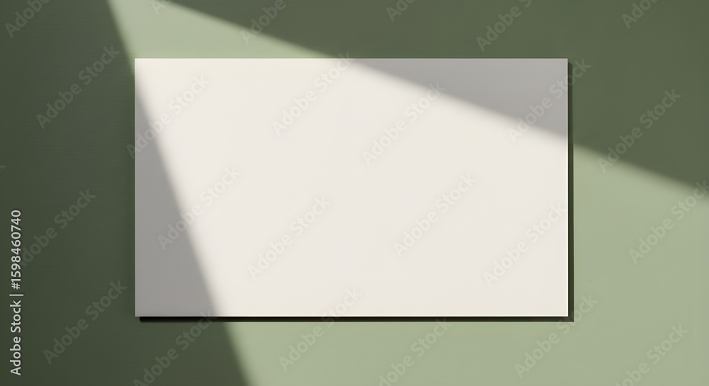 Fototapeta premium Cotton Writing Paper on Gentle Sage Background in Natural Sunlight – Minimalist, Blank, and Unlabeled Mockup for Branding, Stationery, Invitations, Office Supplies, and Creative Product Presentations