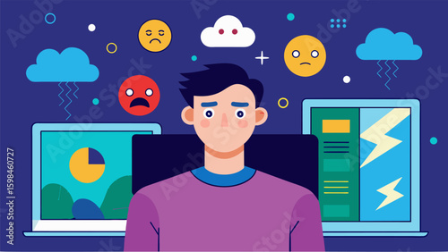 A digital comic book illustrating the artists experience with mood swings and the use of digital art as a coping mechanism.. Vector illustration