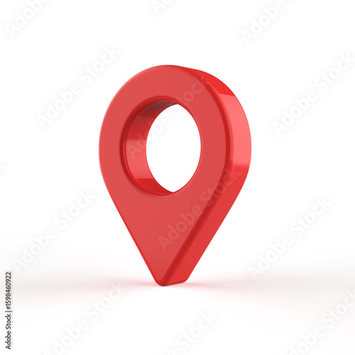 Red glossy location pin on white background.