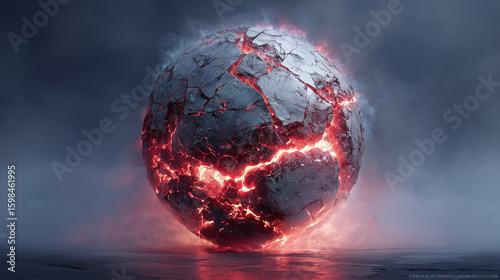 Spherical earth chunk with cracked rock exterior and glowing magma veins underneath,