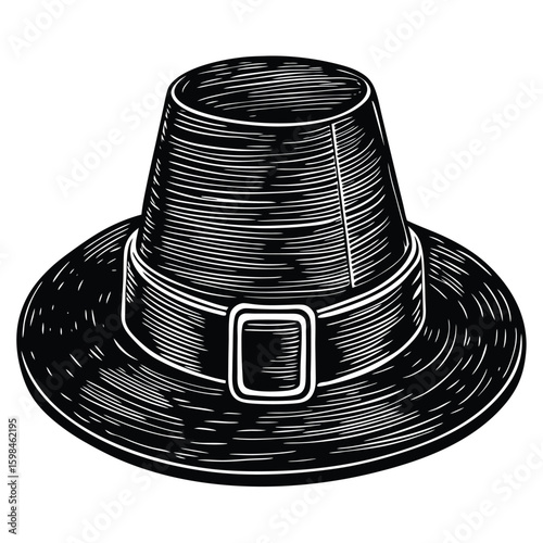 Black pilgrim hat with buckle black silhouette traditional hat