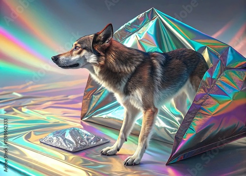 Innovative Artistic Dog Portrait Shimmering Iridescent Background Textures Modern Aesthetic