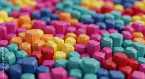 Colorful hexagonal blocks creating a vibrant geometric pattern