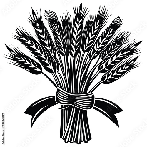 Black wheat stalks tied with ribbon grain agriculture