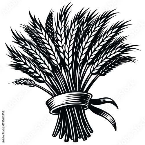Black wheat stalks tied with ribbon grain sheaf