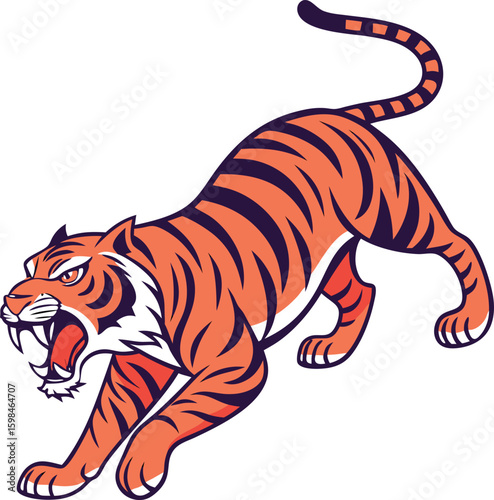 Stylized Bengal tiger roaring aggressively vector