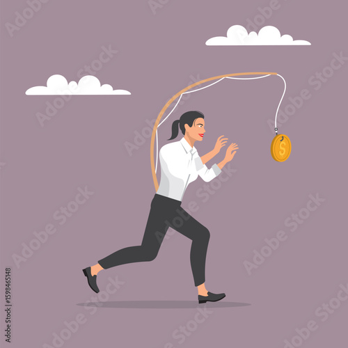 businesswoman chase money vector illustration design