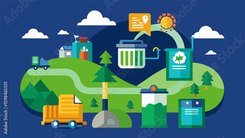 A journey through a virtual landfill highlighting the importance of waste reduction and proper disposal ods to protect the environment.. Vector illustration