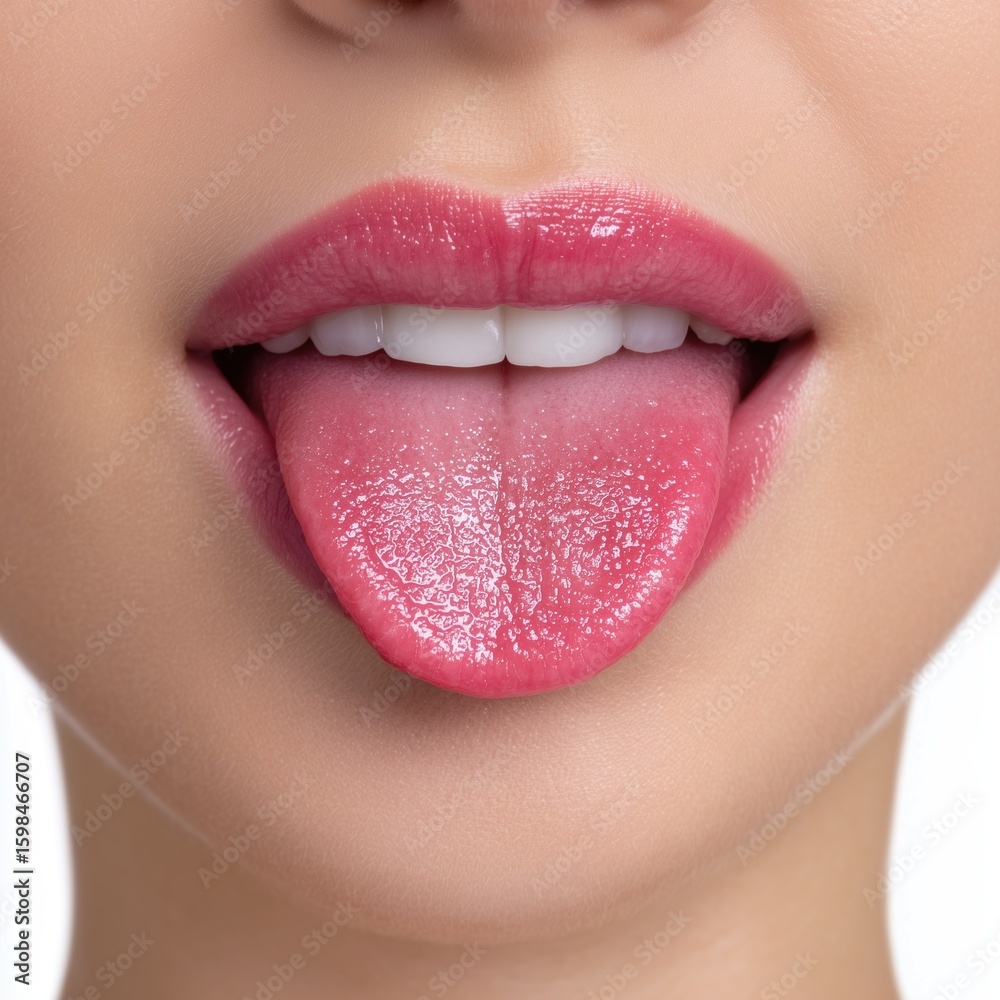 Naklejka premium Close-Up of Glossy Lips and Tongue