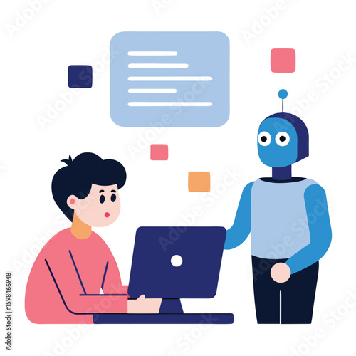 Ai coding assistant helping programmer write code isolated on white background