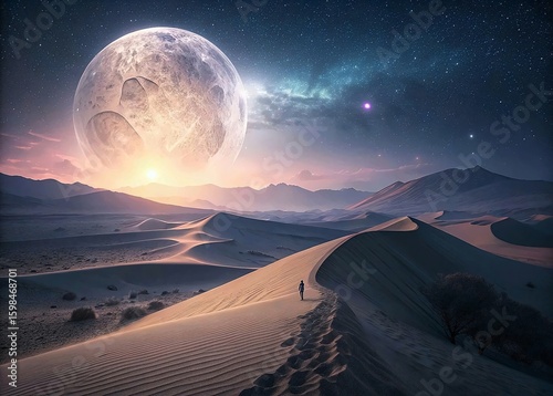 Stunning Desert Landscape Celestial Bodies Night Sky Exploration Adventure