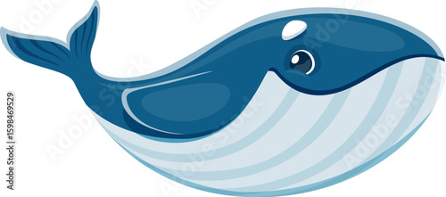 Cartoon whale, ocean animal happy character. Oceanarium aquarium marine mammal cheerful mascot. Big blue whale isolated vector cute character or ocean wildlife animal happy smiling personage
