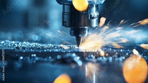 CNC Machine Metal Cutting Sparks.