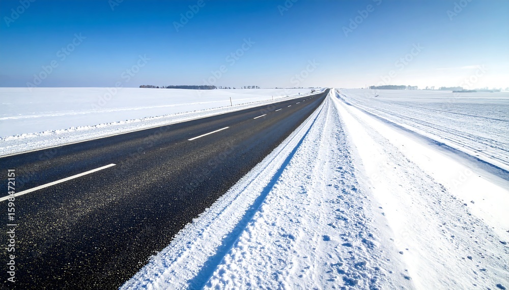 Fototapeta premium Winter road through a snowy landscape