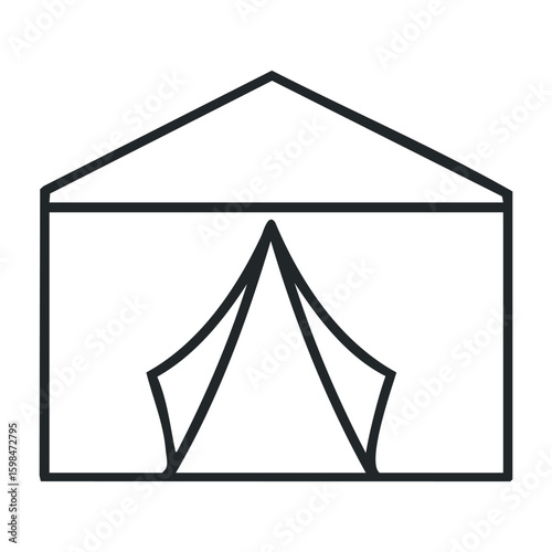 Circus tent silhouette with bold black outline on white background. Vector illustration