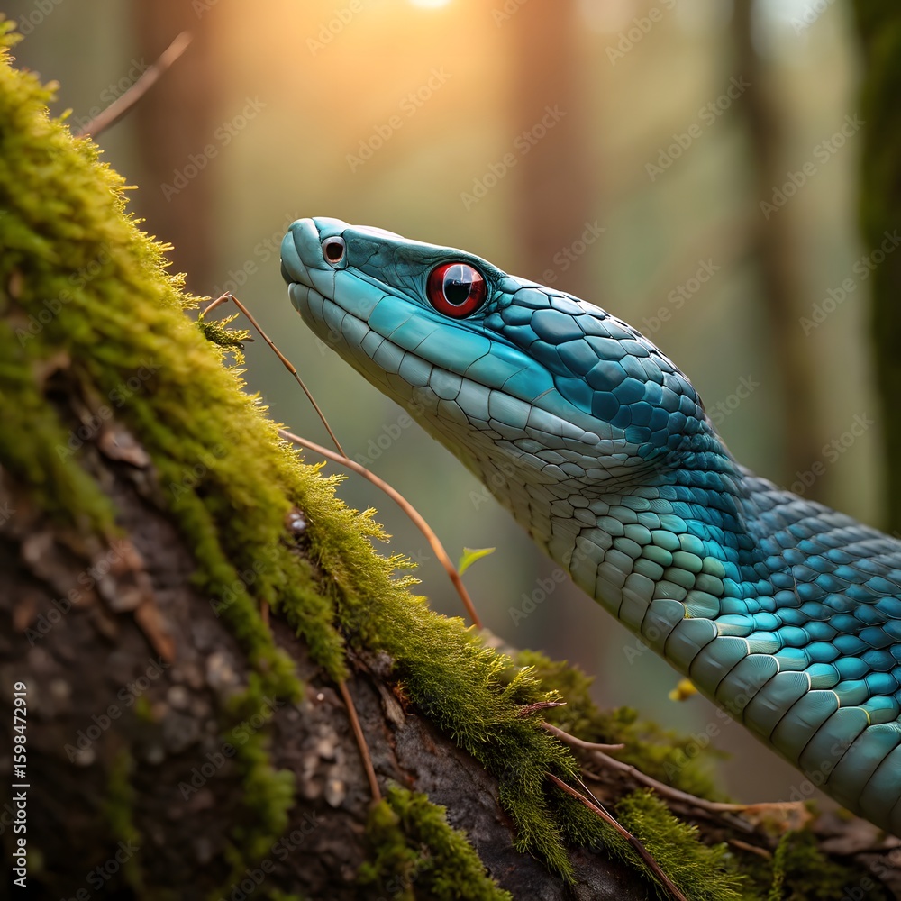 Obraz premium Blue viper snake closeup face