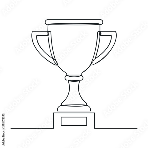 Minimalist outline drawing of a trophy on a pedestal celebrating achievement. Vector illustration