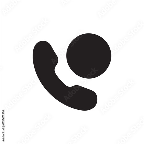 Black telephone handset icon with a solid circle communication call