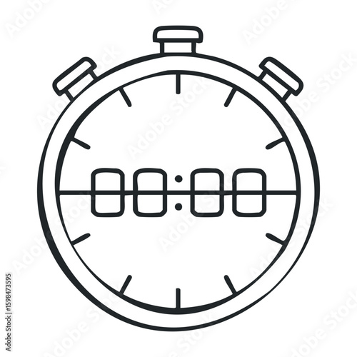 Digital stopwatch outline vector with chronograph features and accurate time measurement. Vector illustration