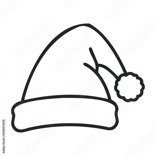 Festive santa hat outline on white background. Vector illustration