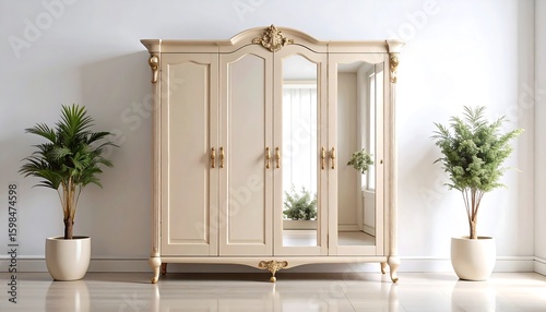 Elegant cream wardrobe with decorative details