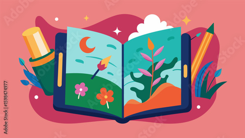 A canvas for selfexpression this unique journal allows for the perfect marriage of favorite literary passages and original artwork.. Vector illustration