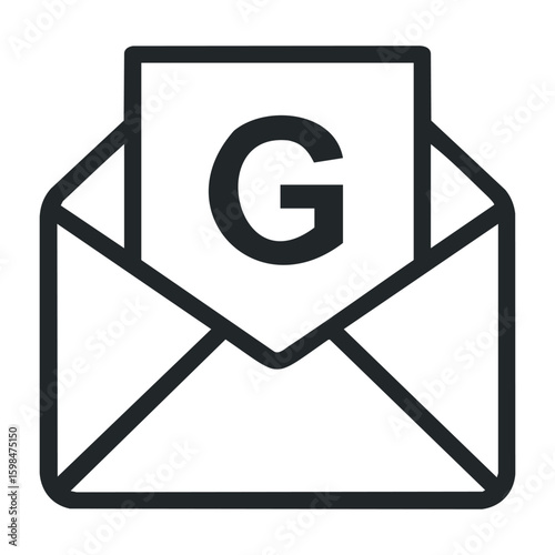 Envelope icon with letter g for digital communication and email services. Vector illustration