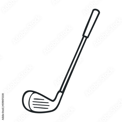 Minimalist black and white golf club illustration with iron head design. Vector illustration