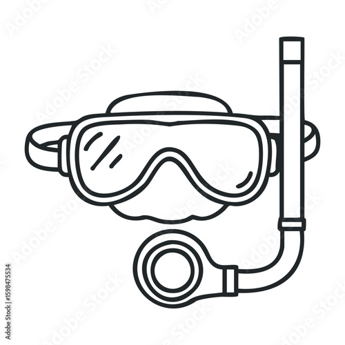 Snorkel gear outline: essential diving equipment with mask and breathing tube. Vector illustration