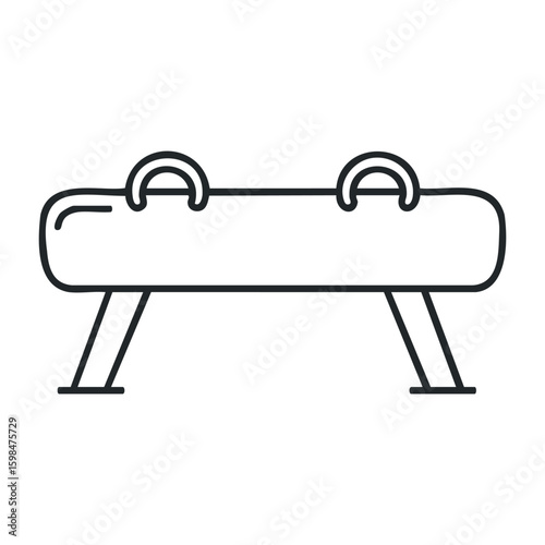 Pommel horse gymnastics equipment icon in black and white line art. Vector illustration