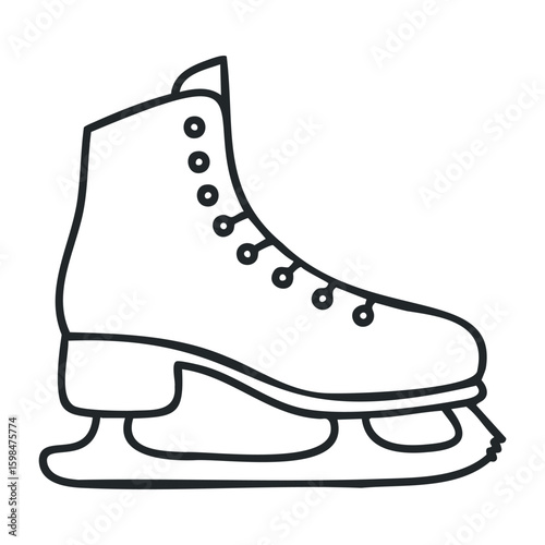 Simplistic outline of a classic ice skate featuring laces and blade. Vector illustration