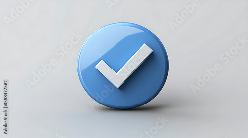3D Render of a Blue Checkmark Icon on a Circular Button