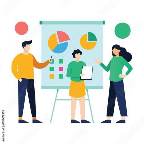 Team members collaborating on a creative brainstorming session isolated on white background
