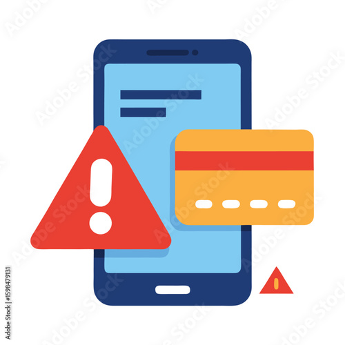 Credit card fraud detection alert on mobile device isolated on white background