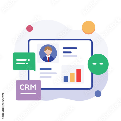 Crm dashboard with customer data and interactions isolated on white background
