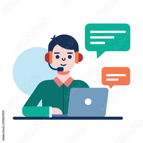 Customer support representative with headset isolated on white background
