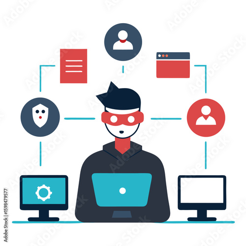 Cybersecurity analyst monitoring network traffic isolated on white background
