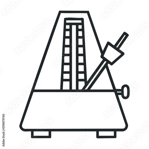 Simple outline of a mechanical metronome with pendulum in black and white. Vector illustration