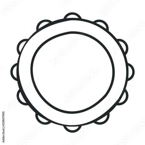 Circular tambourine with jingles on white background. Vector illustration