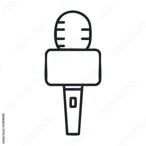 Outline sketch of classic microphone with square windscreen for audio recording. Vector illustration