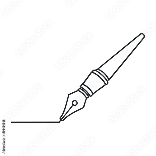 Black line art of a writing pen with fine point and ink line detail. Vector illustration