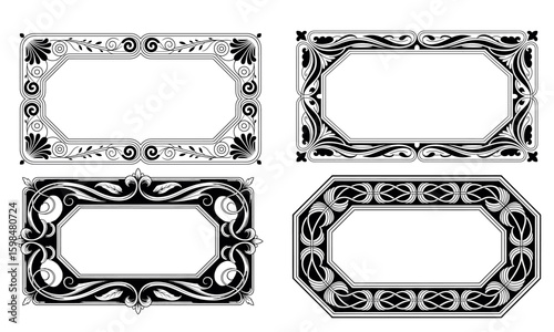 Ornate decorative vintage rectangular frames set with elegant border for invitation and retro design
