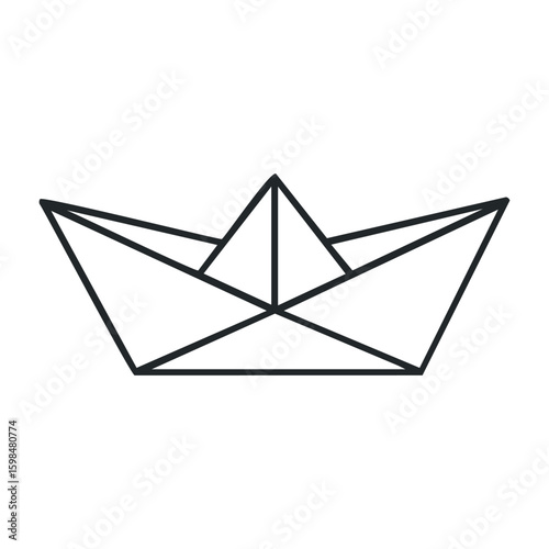 Minimalist origami paper boat icon on white background. Vector illustration