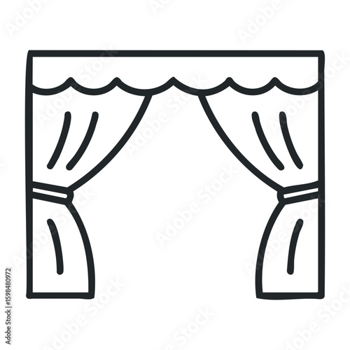 Simple black and white theater curtain drawing with elegant drapes. Vector illustration