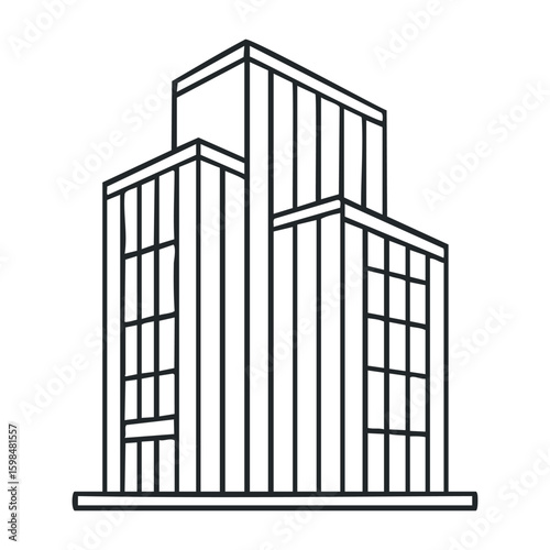 Modern urban skyscraper architecture with glass facade in black and white design. Vector illustration