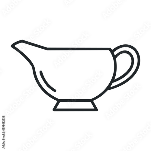 Minimalist black and white gravy boat outline with geometric design. Vector illustration